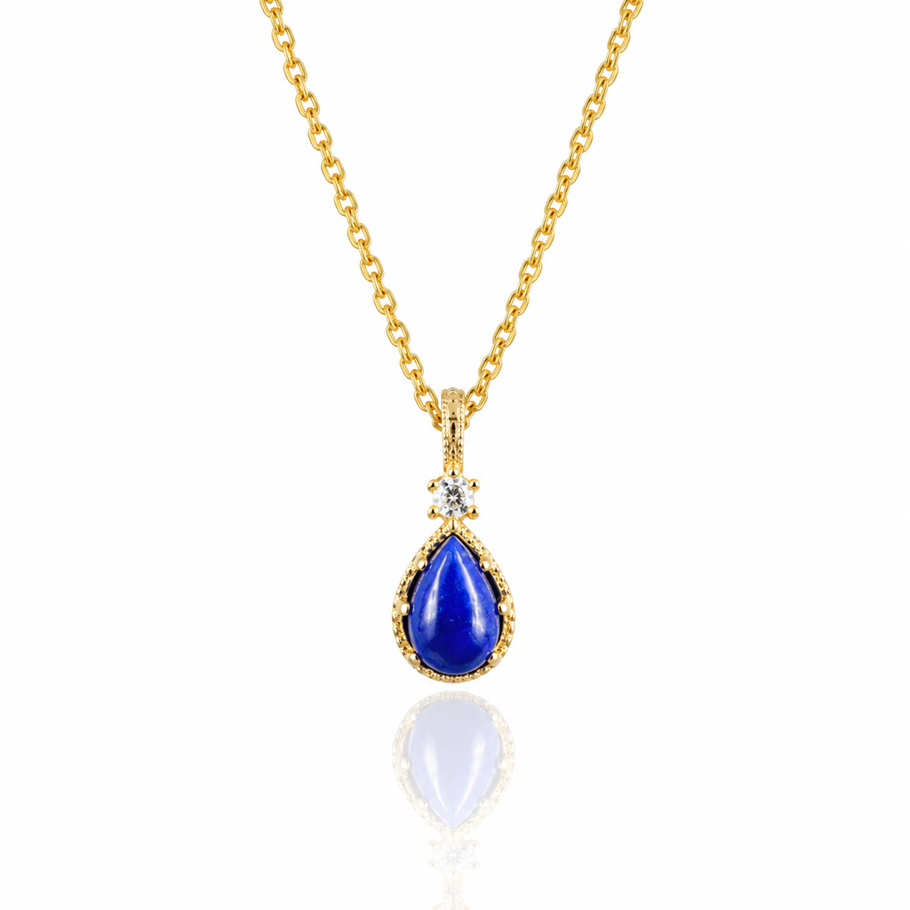 Lapis Lazuli Drop Gold Plated Silver Necklace 