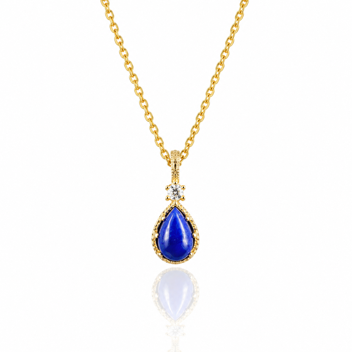 Lapis Lazuli Drop Gold Plated Silver Necklace 
