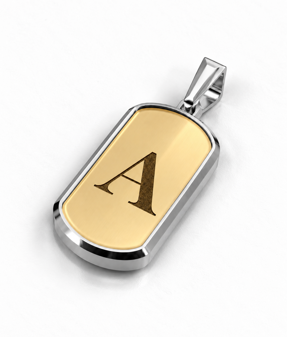 Initial Small Frame Two Tone Silver Necklace