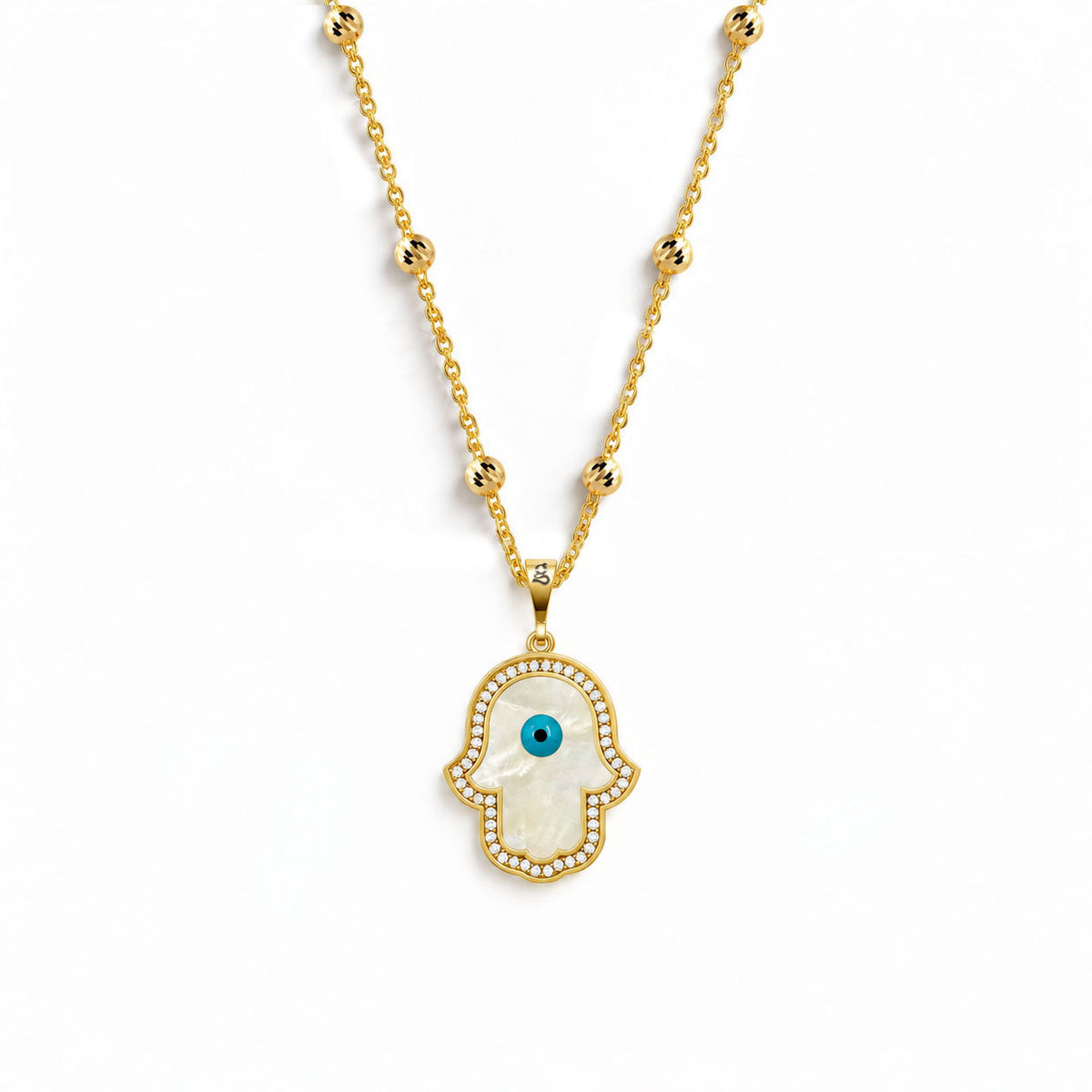Fatima's Hand Mother-of-Pearl Eye Silver Necklace