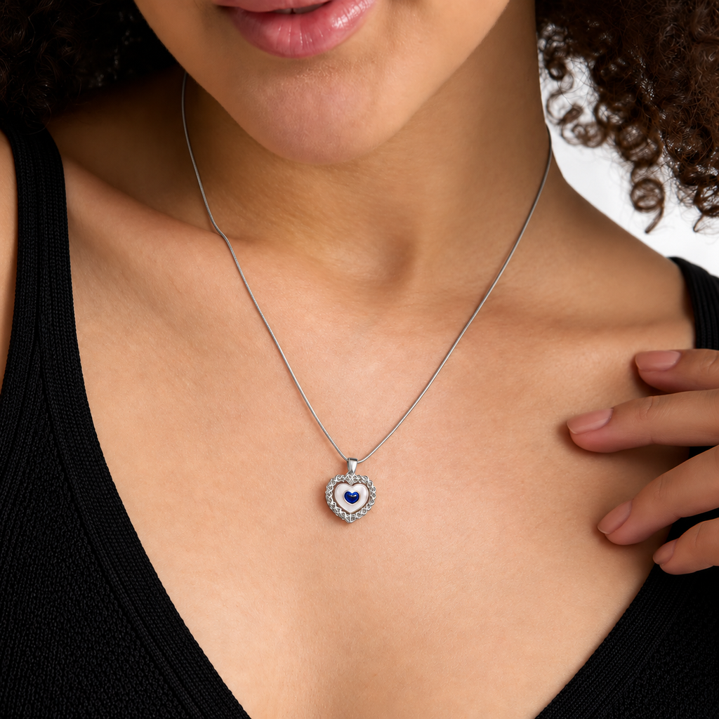 Heart Evil Eye Enamel Silver Necklace 