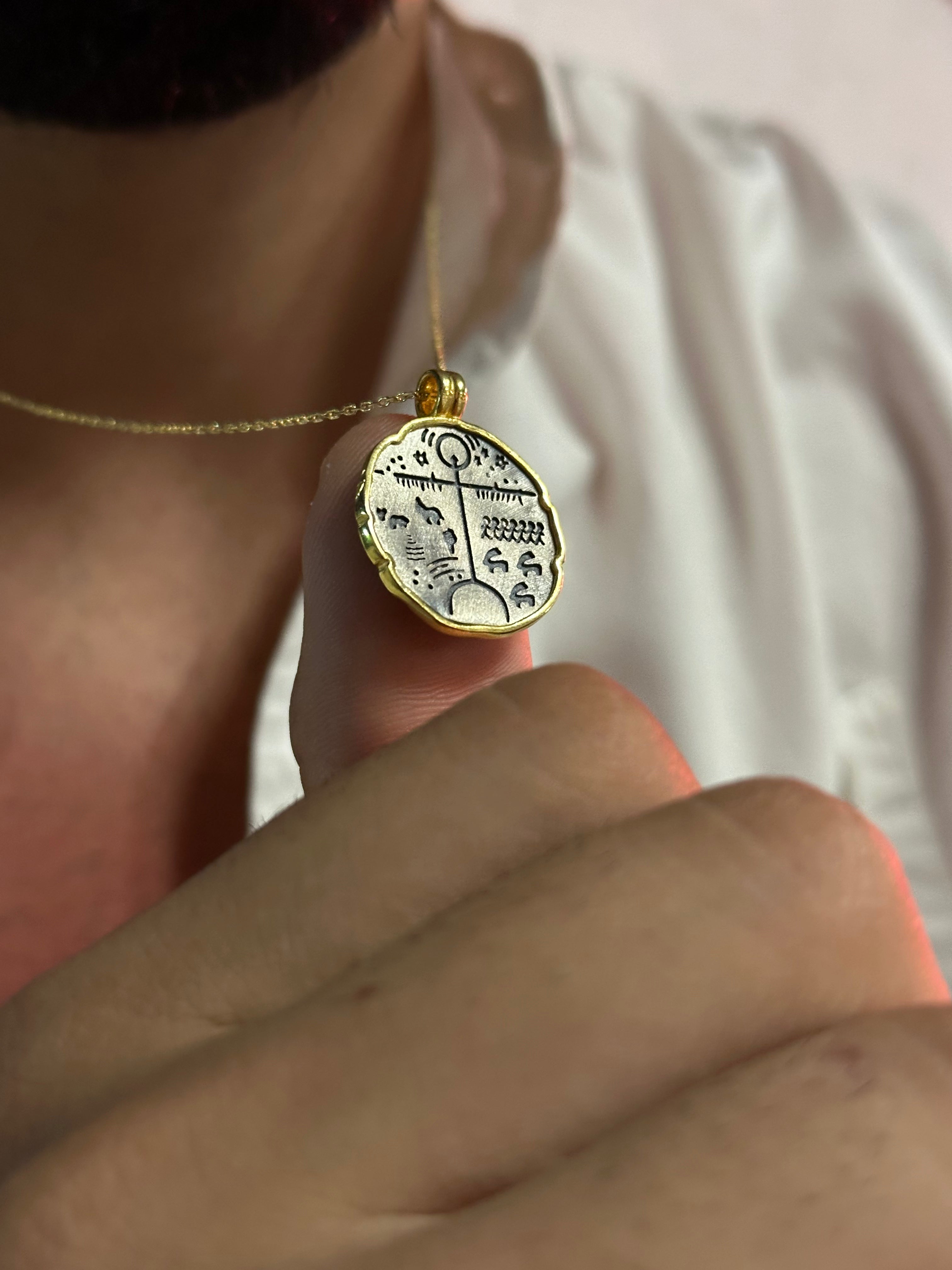 Shaman Drum Gold Plated & Oxide Necklace