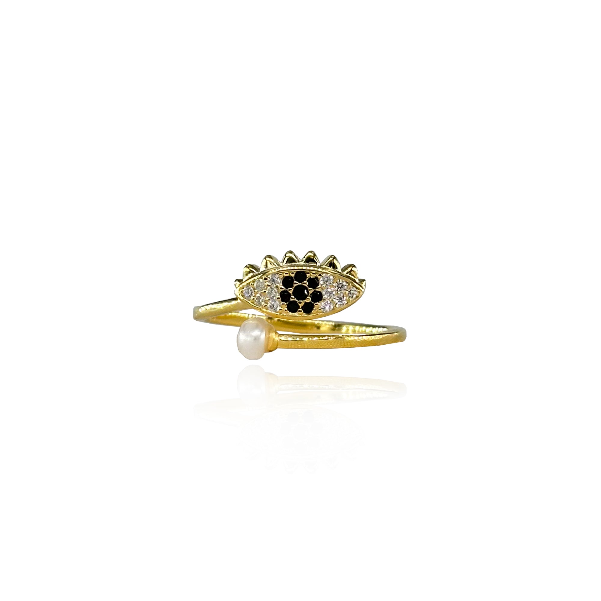 Pearl Detail Eye Silver Ring - Gosi Jewelry