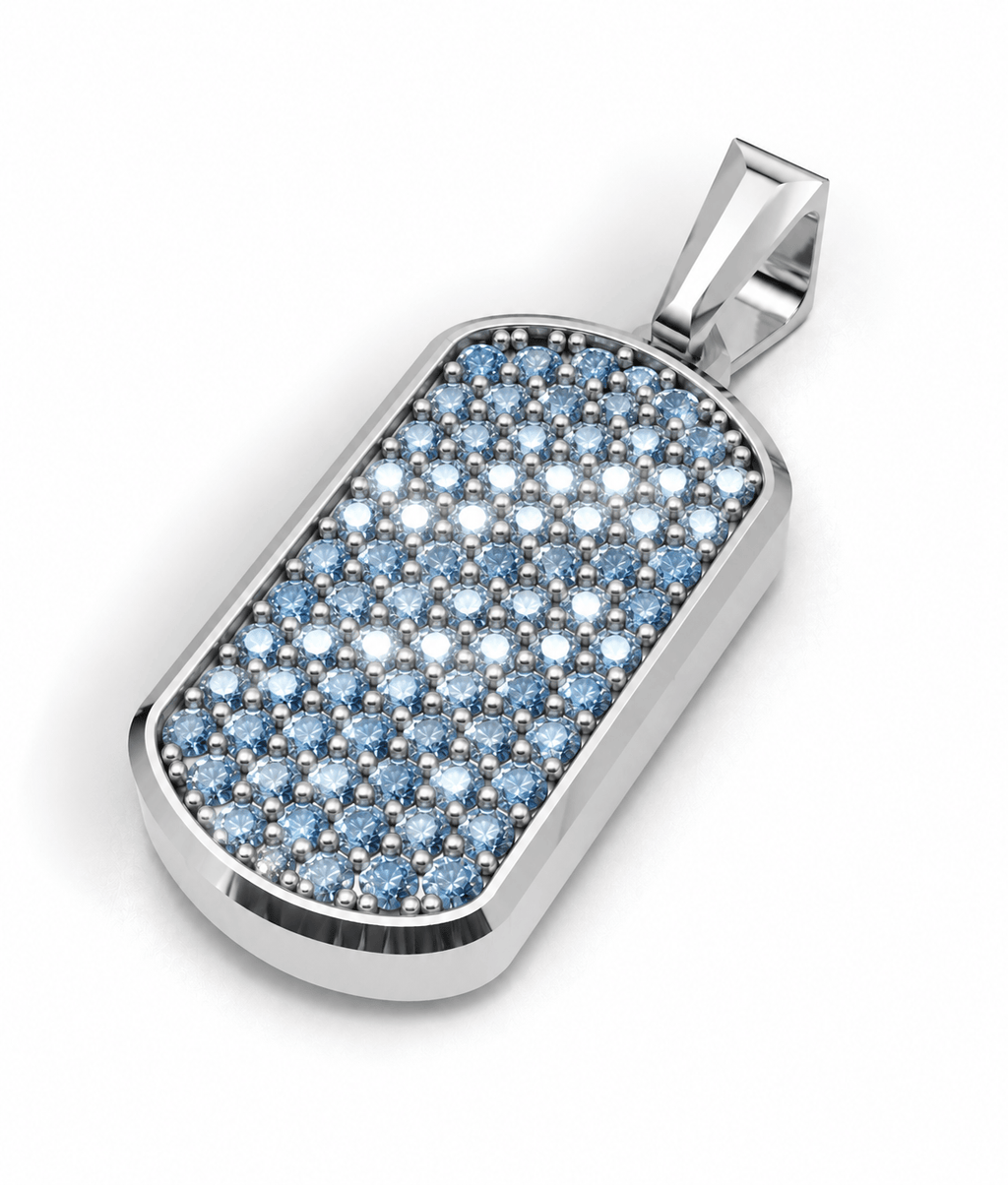 Azure Small Frame Pavé Tag Silver Necklace