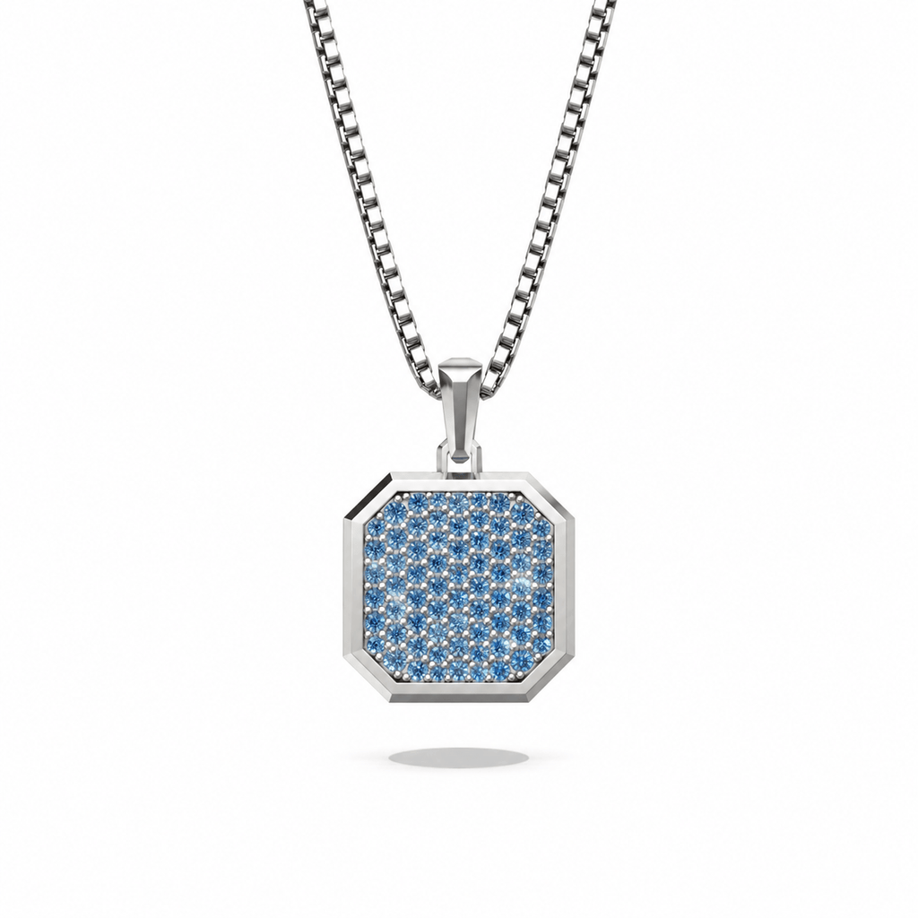 Azure Square Frame Pavé Silver Necklace