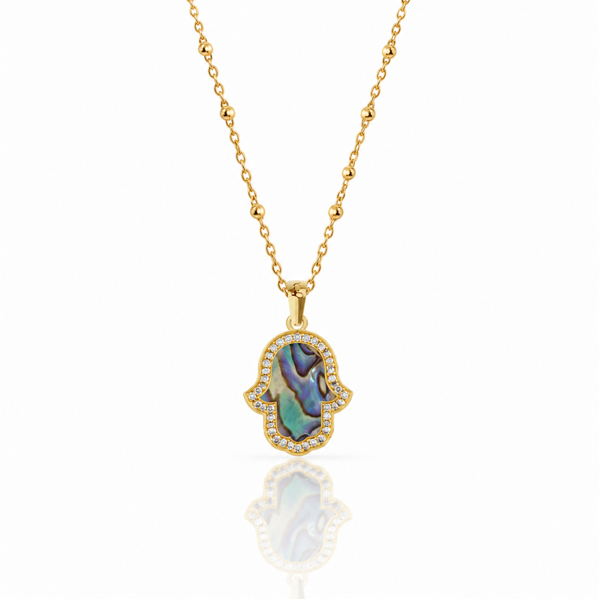 "Mini" Hand of Fatima Ocean Mother-of-Pearl Silver Necklace