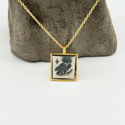 Owl Square Silver Necklace