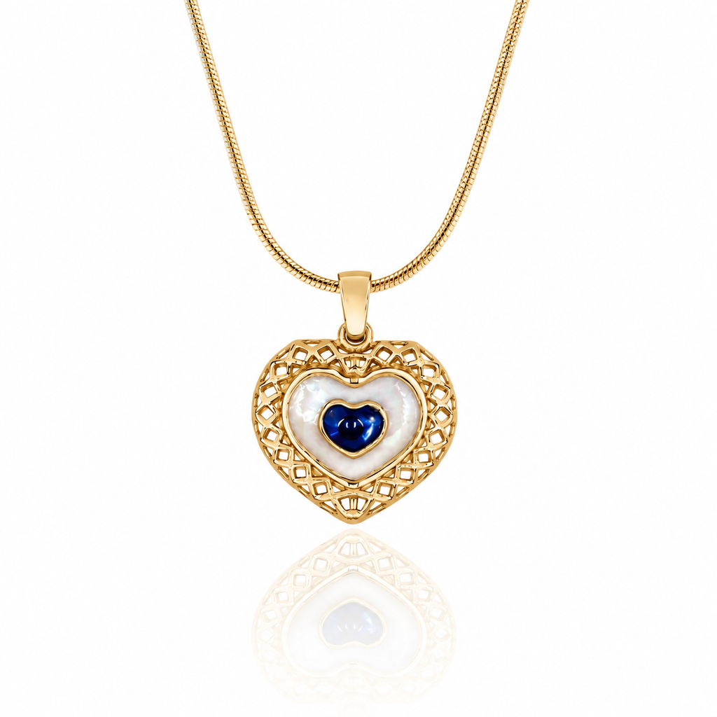 Heart Evil Eye Enamel Gold Plated Silver Necklace 