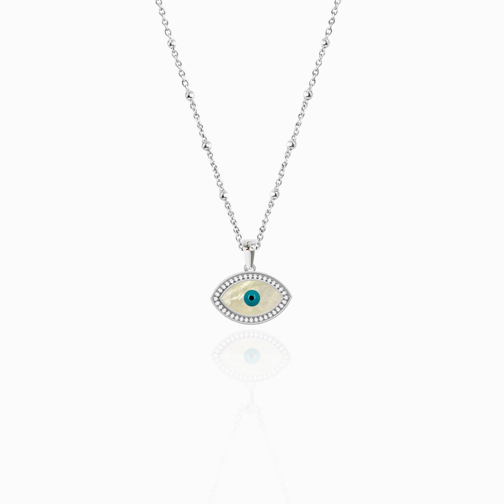 "Mini" Marquise Mother-of-Pearl Eye Silver Necklace