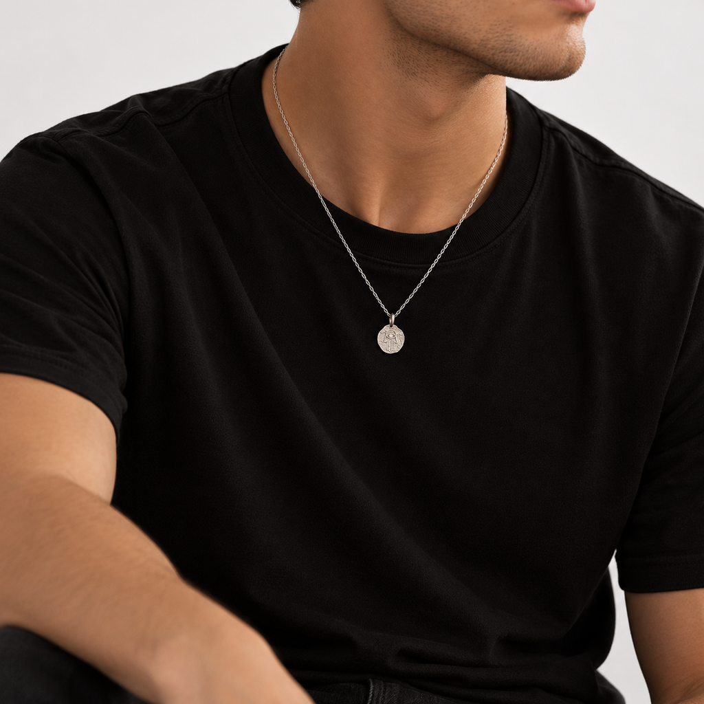 Fatima's Hand Silver Necklace with Zircon Stones 