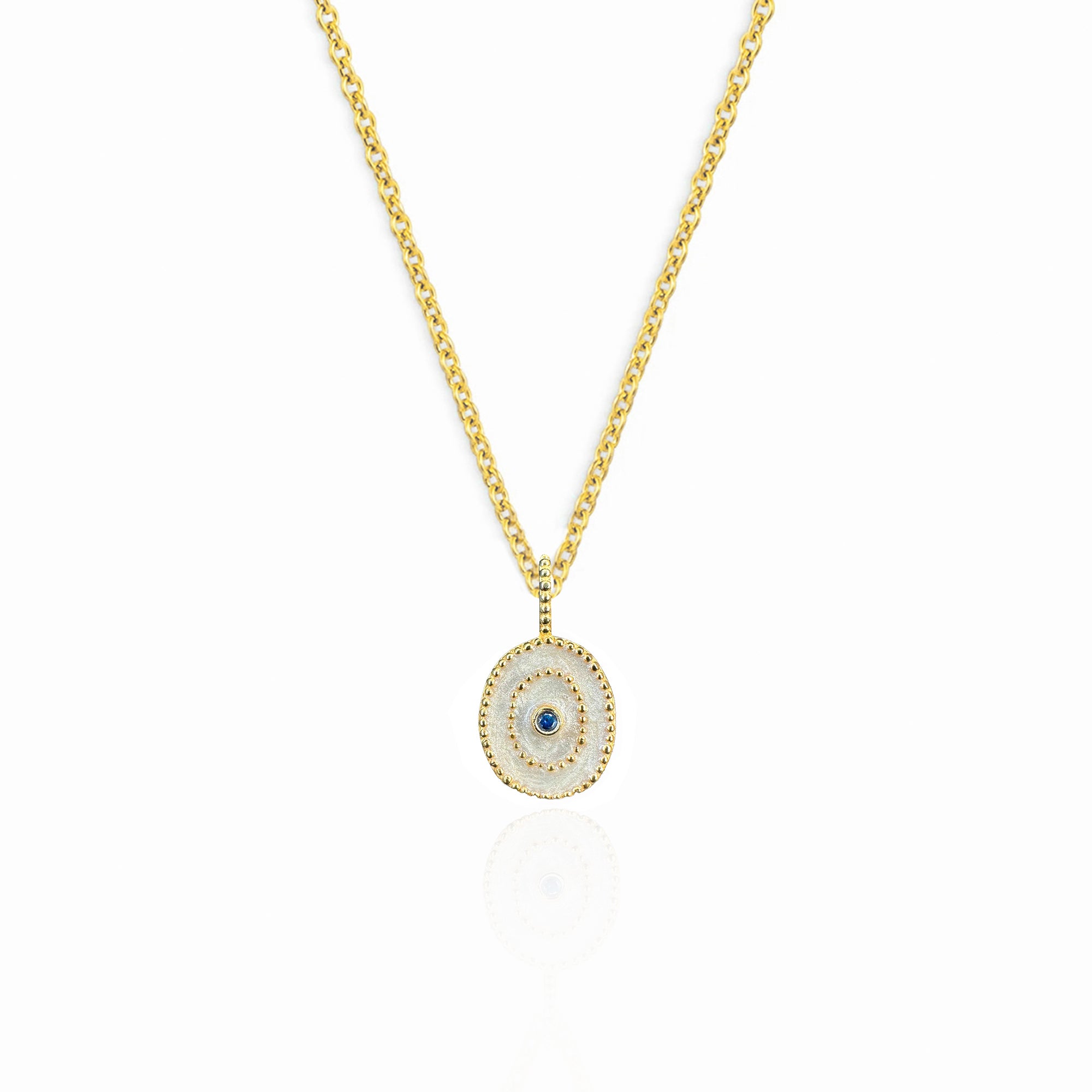 Mineli Oval Altın Kaplama Gümüş Kolye