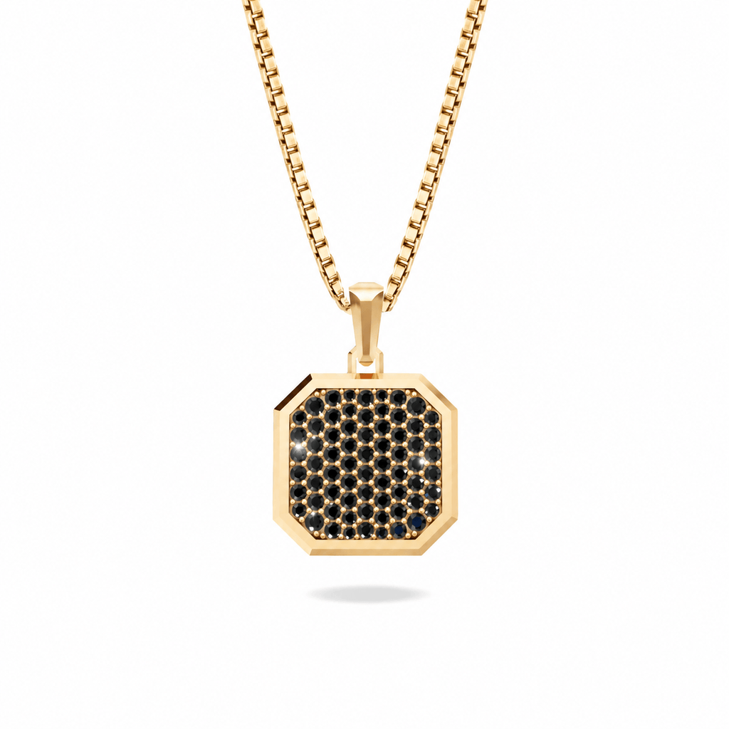 Onyx Square Frame Pavé Silver Necklace