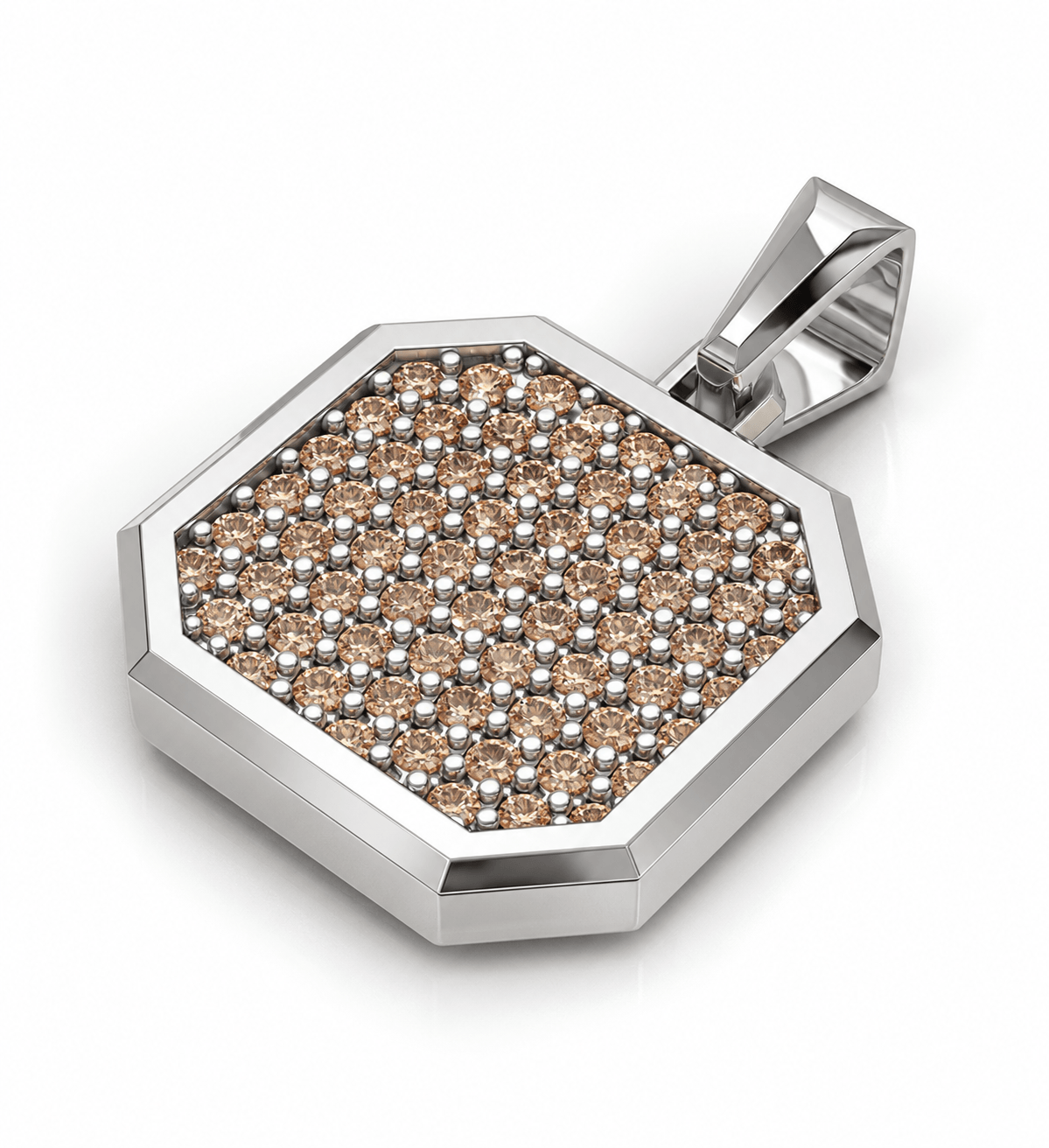 Cognac Square Frame Pavé Silver Necklace