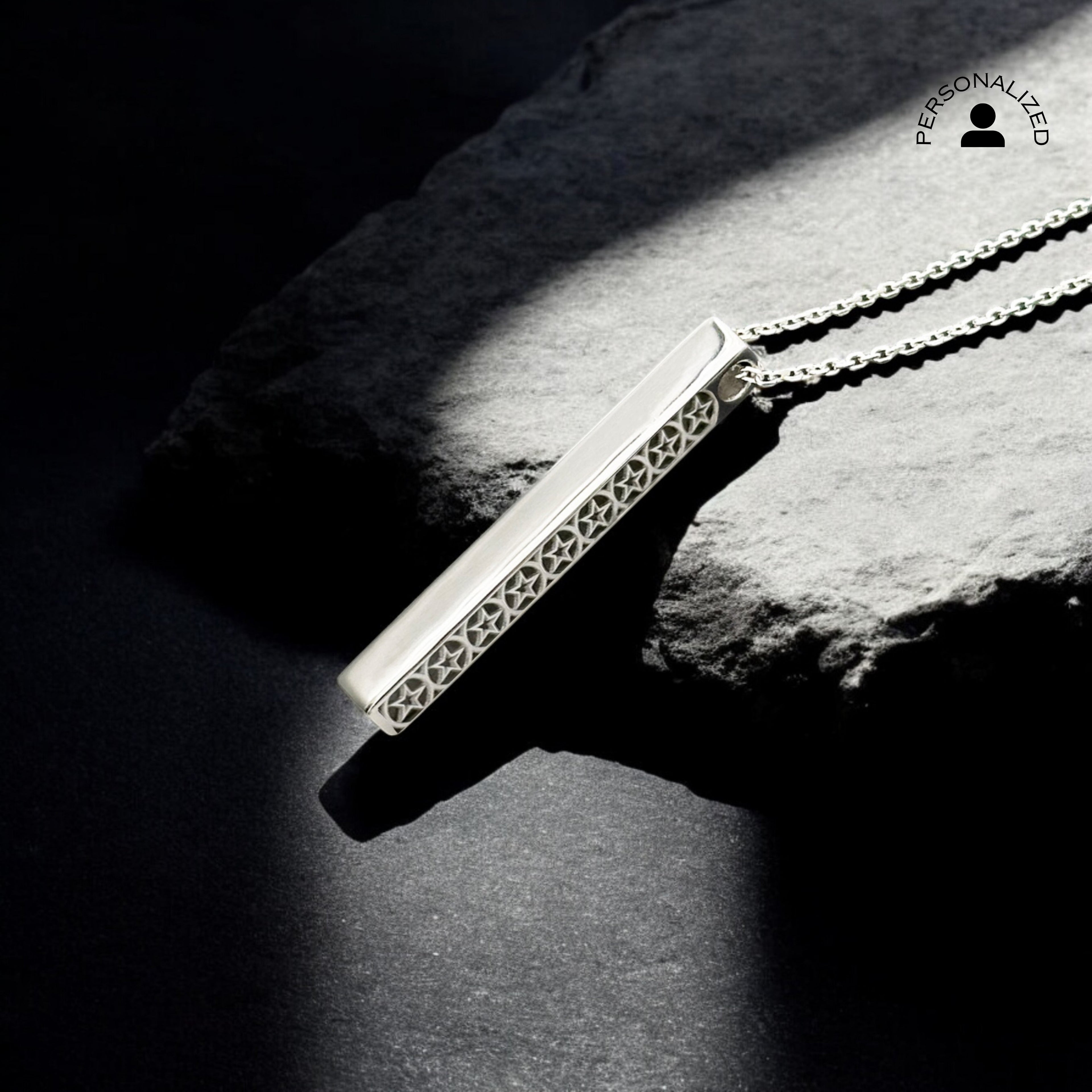 Yıldız Desenli Bar Gümüş Kolye