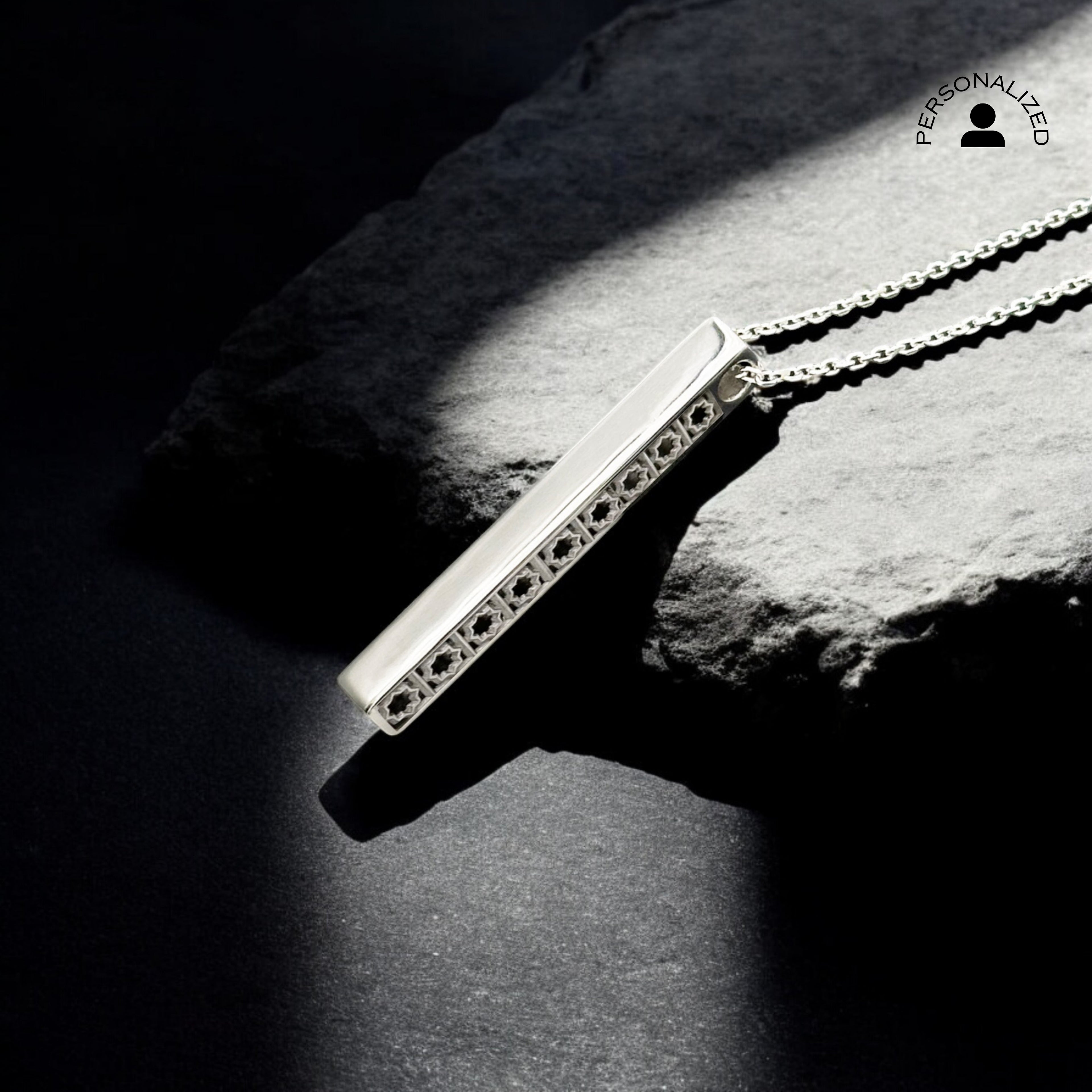 Çokgen Yıldız Bar Gümüş Kolye