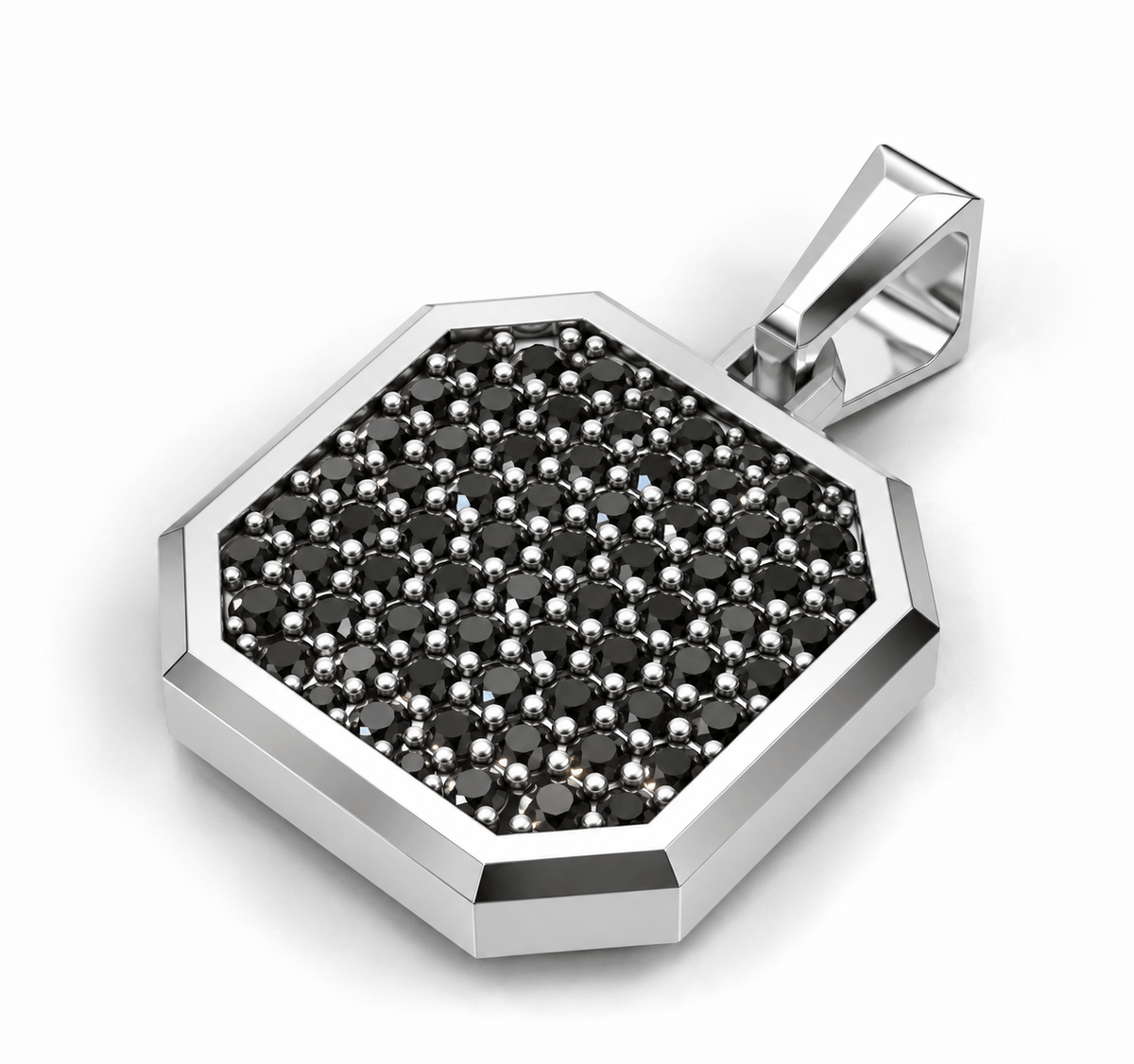 Onyx Square Frame Pavé Silver Necklace