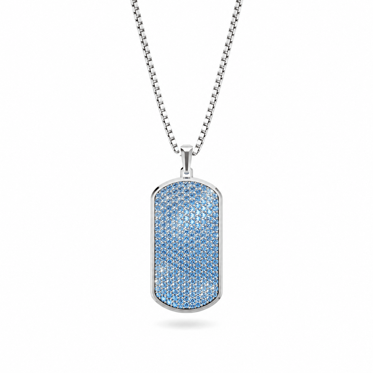 Azure Big Frame Pavé Tag Silver Necklace