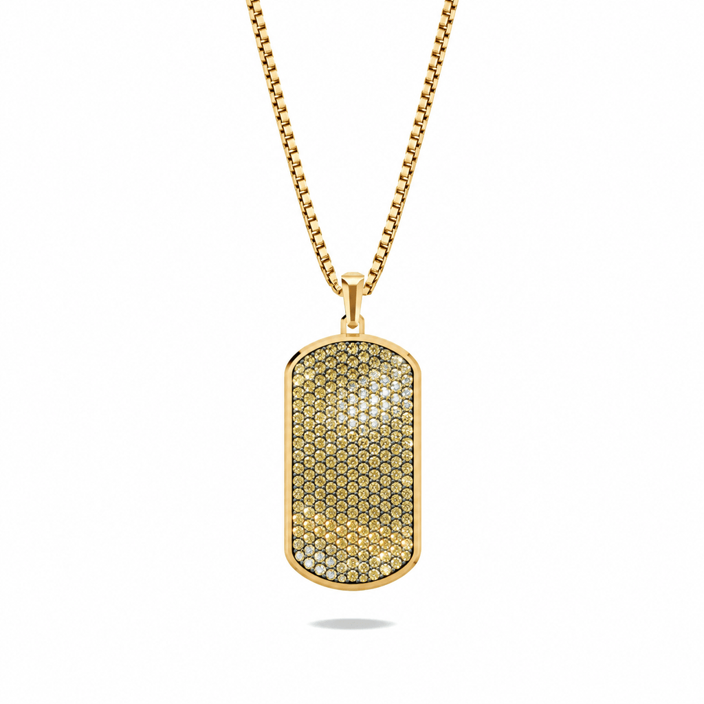 Champagne Big Frame Pavé Tag Silver Necklace