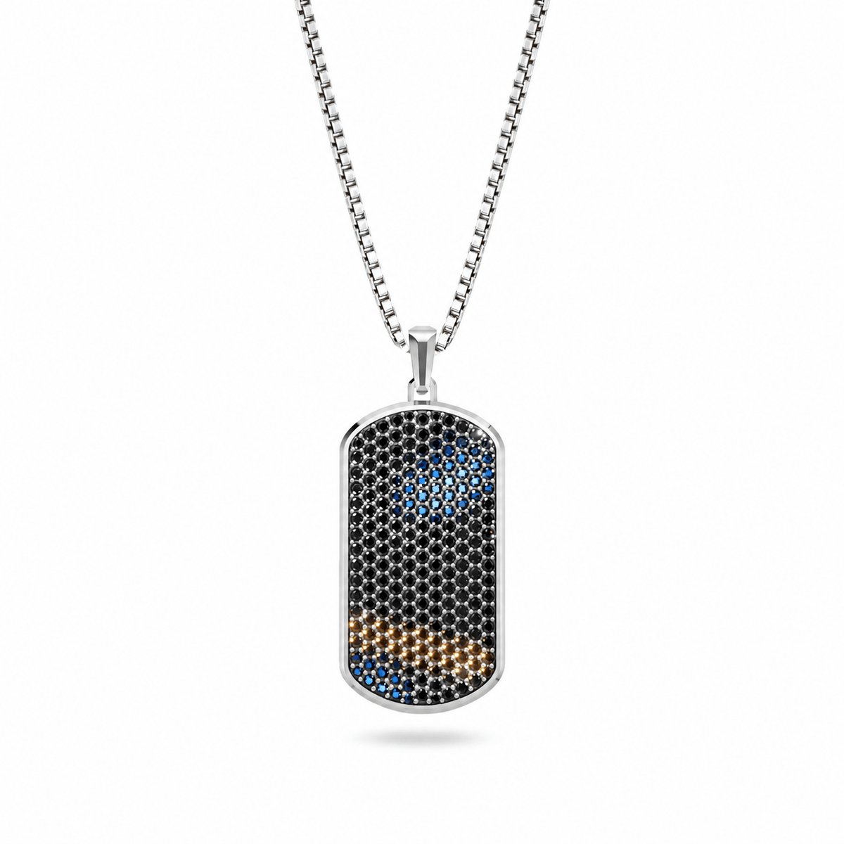 Onyx Big Frame Pavé Tag Silver Necklace