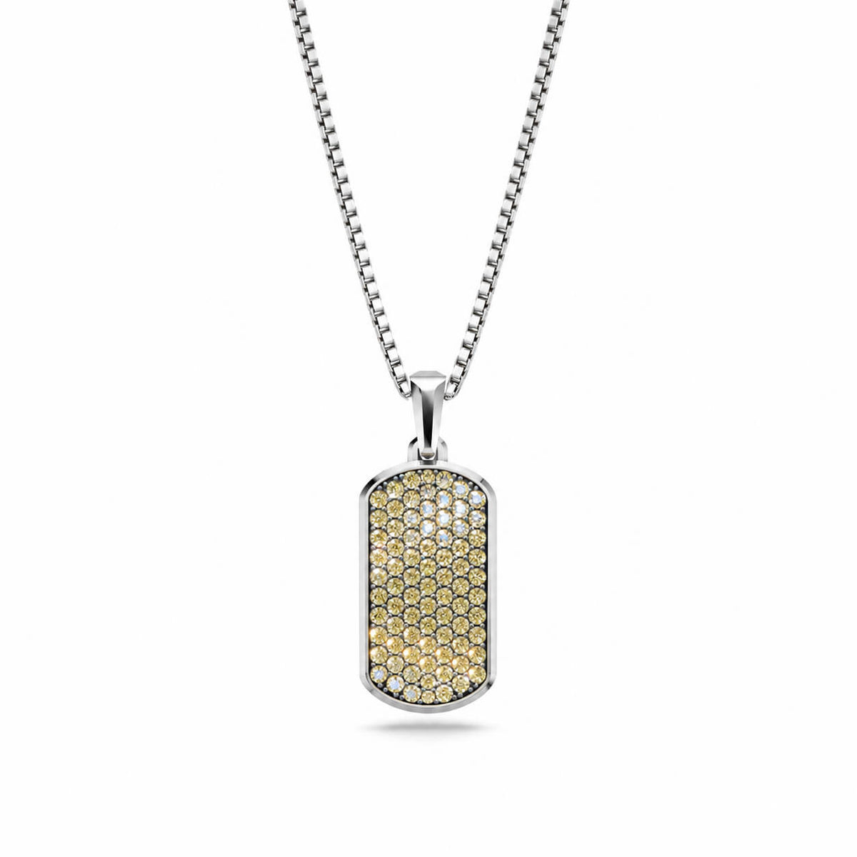 Champagne Small Frame Pavé Tag Silver Necklace