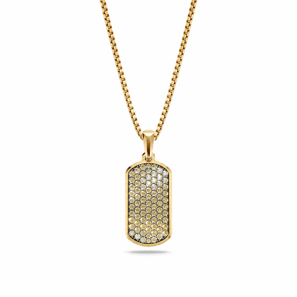 Champagne Small Frame Pavé Tag Silver Necklace