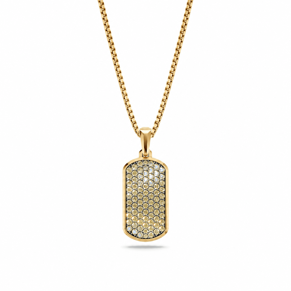 Champagne Small Frame Pavé Tag Silver Necklace