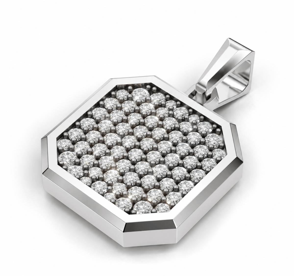 Moissanite Square Frame Pavé Silver Necklace