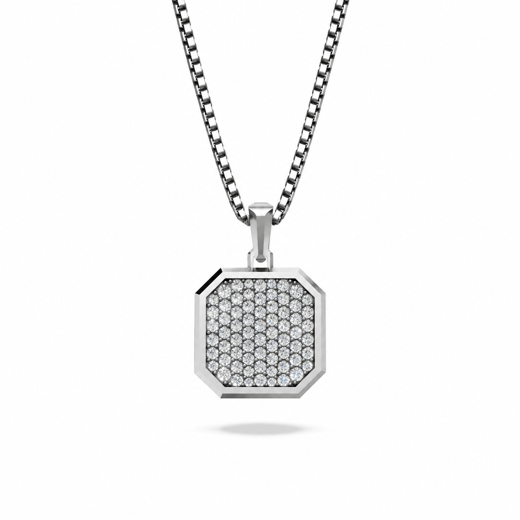 Moissanite Square Frame Pavé Silver Necklace
