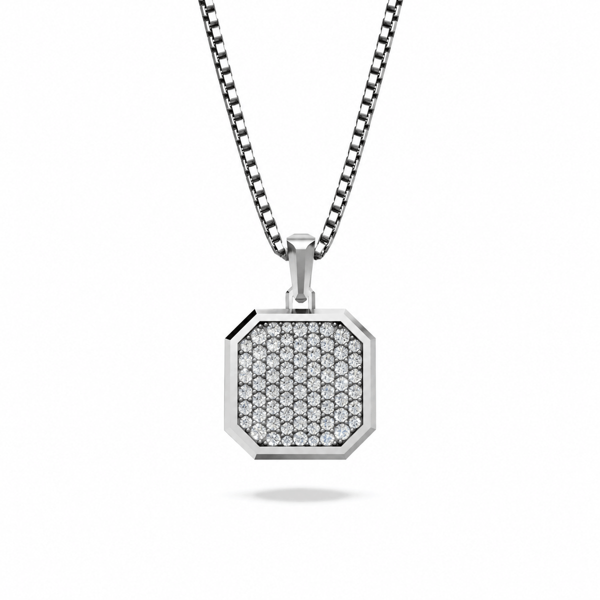 Moissanite Square Frame Pavé Silver Necklace
