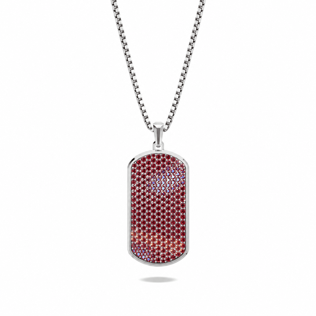 Ruby Big Frame Pavé Tag Silver Necklace