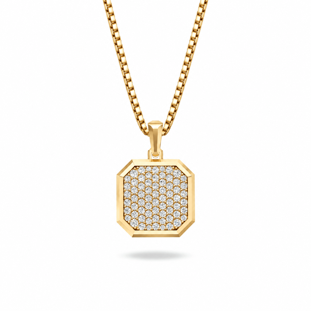 Moissanite Square Frame Pavé Silver Necklace