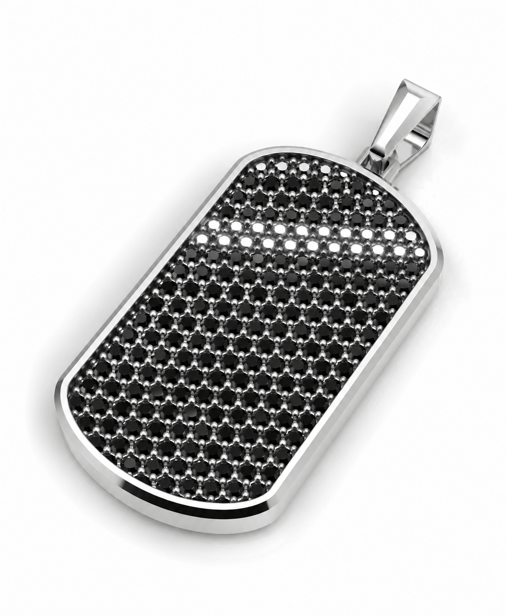 Onyx Big Frame Pavé Tag Silver Necklace