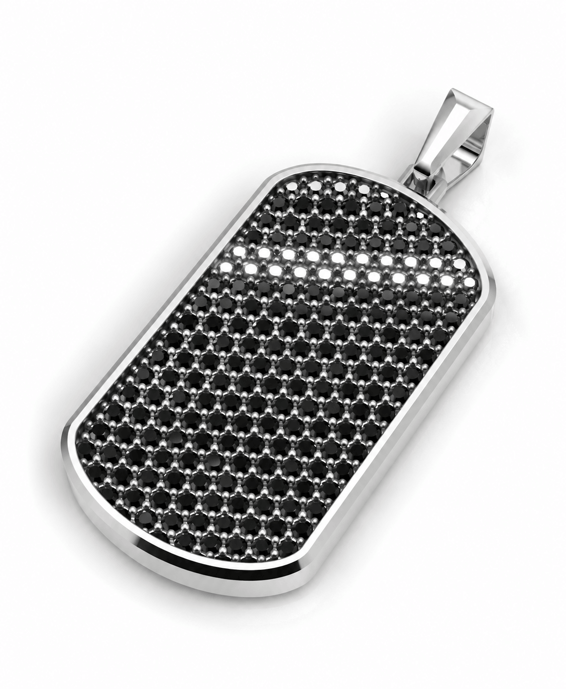 Onyx Big Frame Pavé Tag Silver Necklace