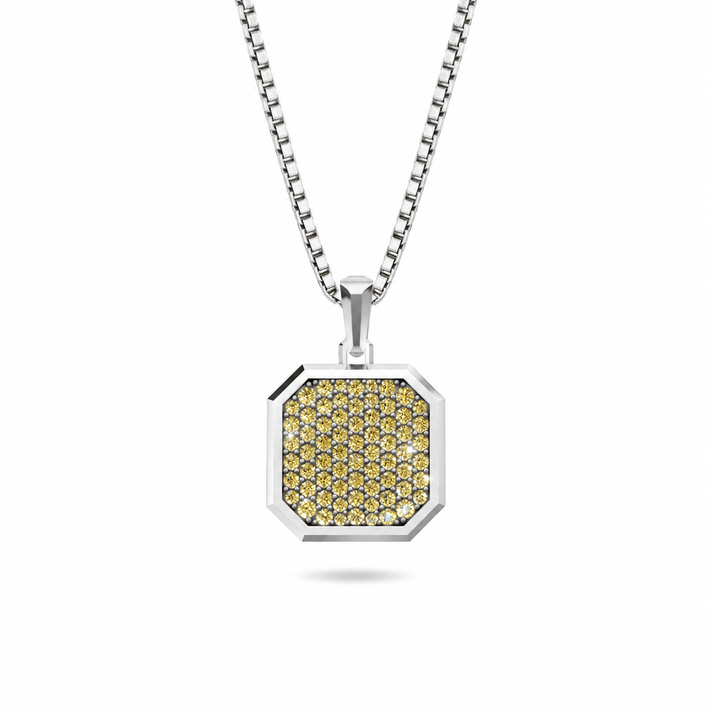 Champagne Square Frame Pavé Silver Necklace
