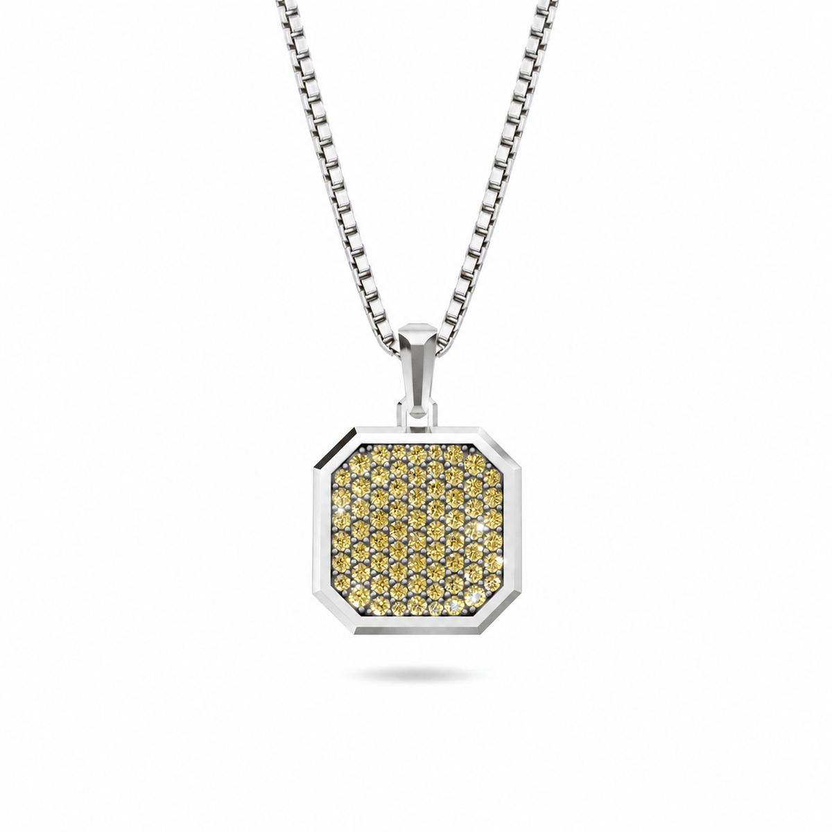 Champagne Square Frame Pavé Silver Necklace