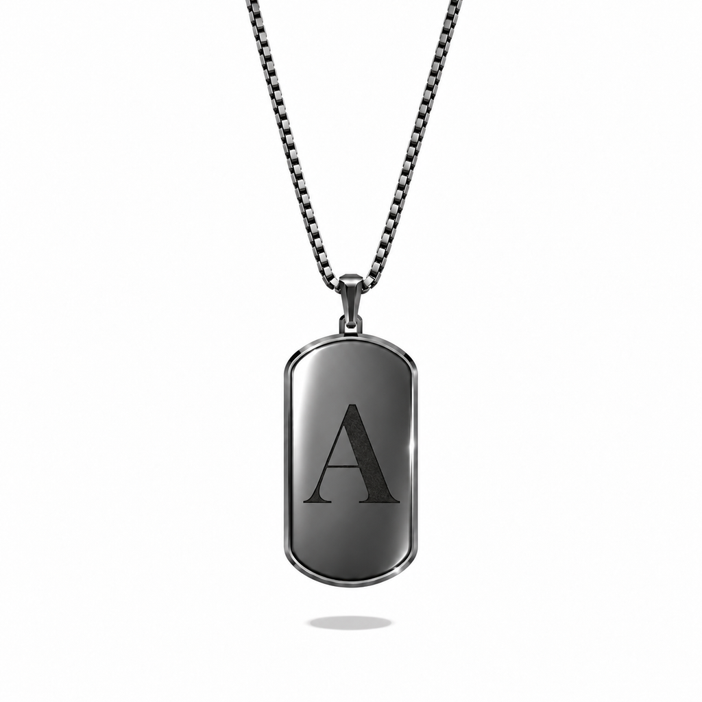Initial Big Frame Black Rhodium Silver Necklace