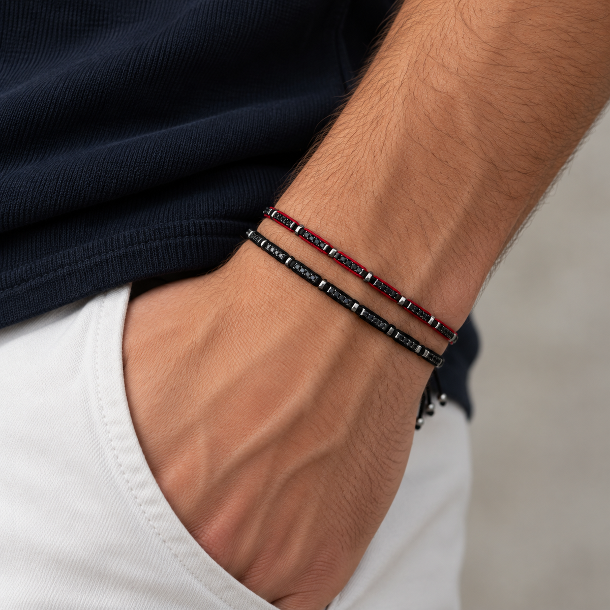 Onyx Bar Red Cord Bracelet