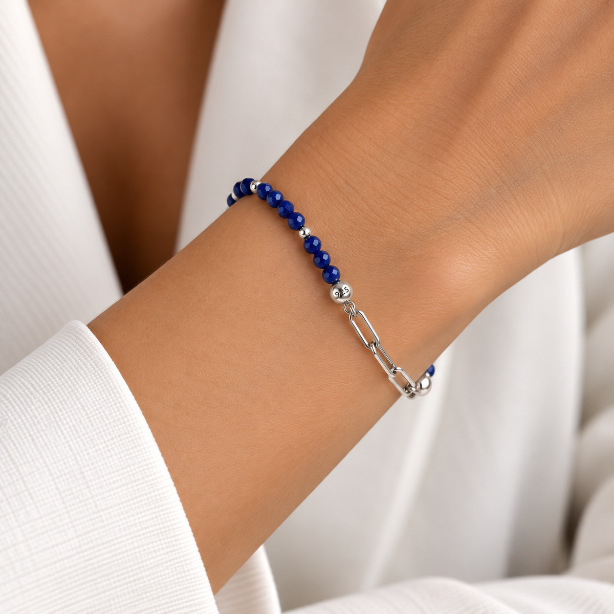 Lapis Lazuli &amp; Forse Art Silver Bracelet 