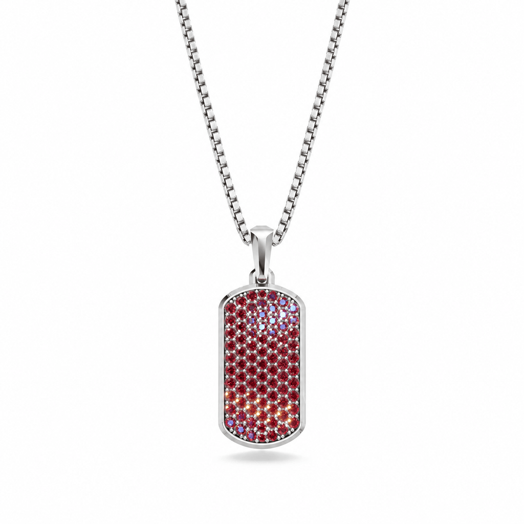 Ruby Small Frame Pavé Tag Silver Necklace