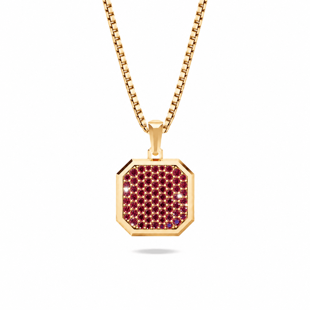 Ruby Square Frame Pavé Silver Necklace
