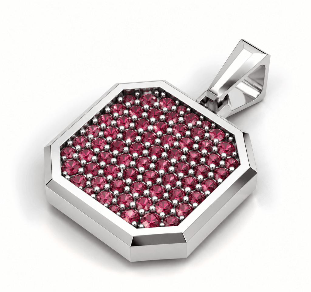 Ruby Square Frame Pavé Silver Necklace