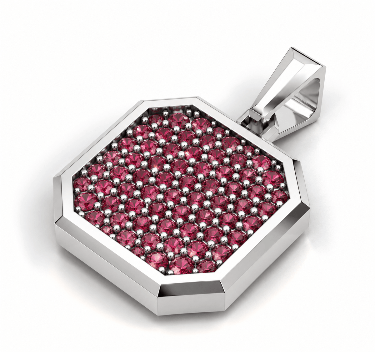 Ruby Square Frame Pavé Silver Necklace