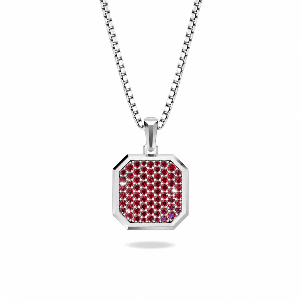 Ruby Square Frame Pavé Silver Necklace