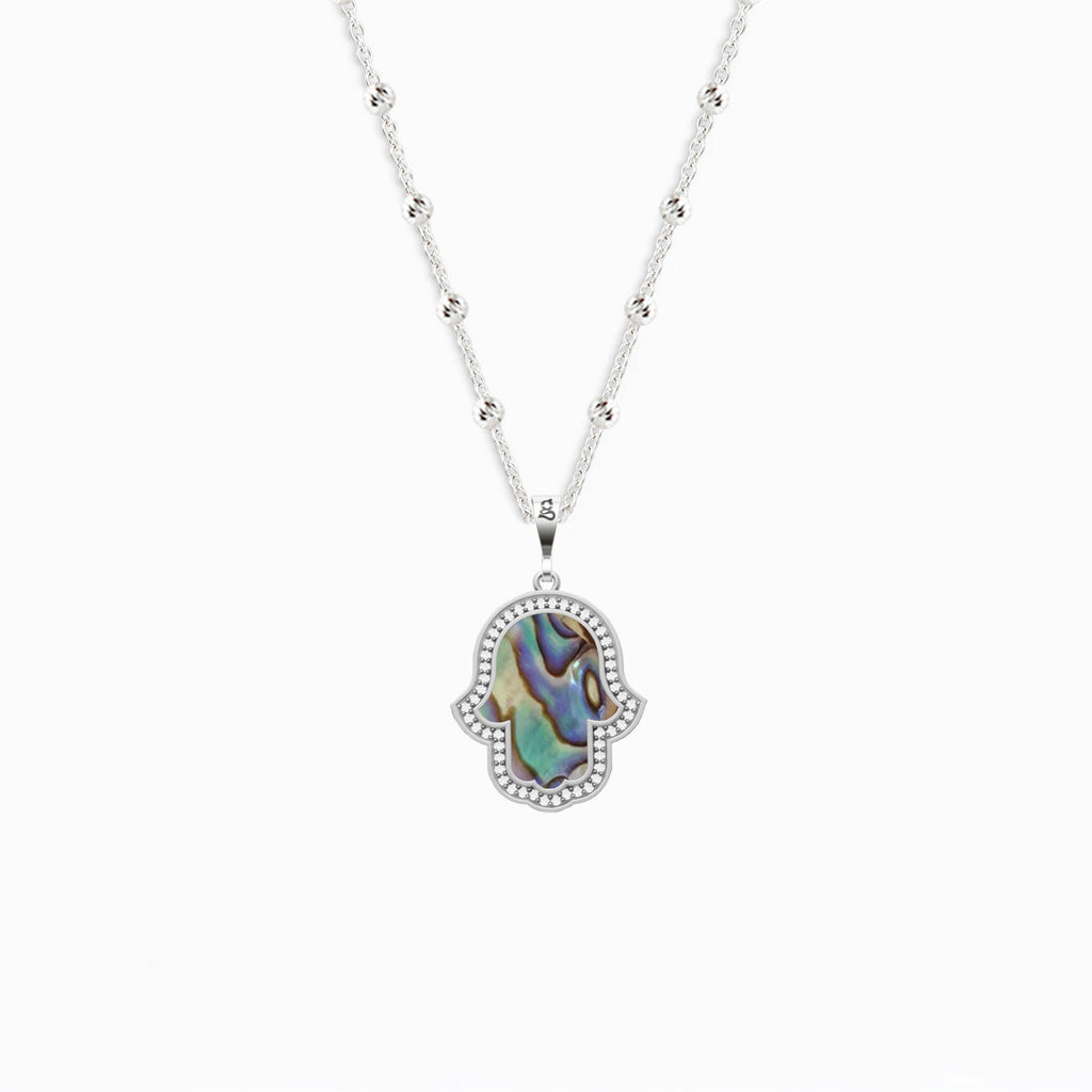 Fatima's Hand Ocean Pearl Silver Necklace