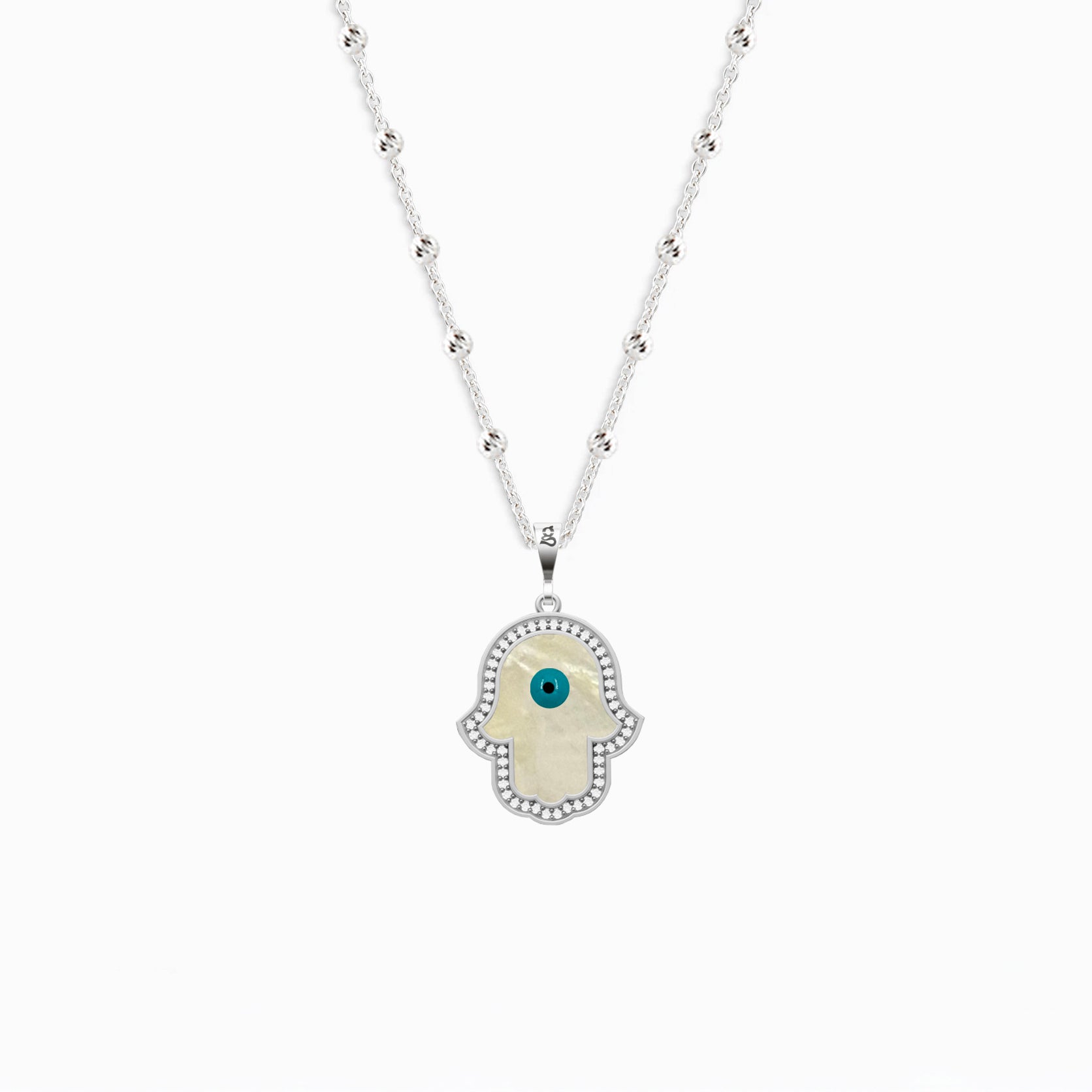 Fatima's Hand Mother-of-Pearl Eye Silver Necklace