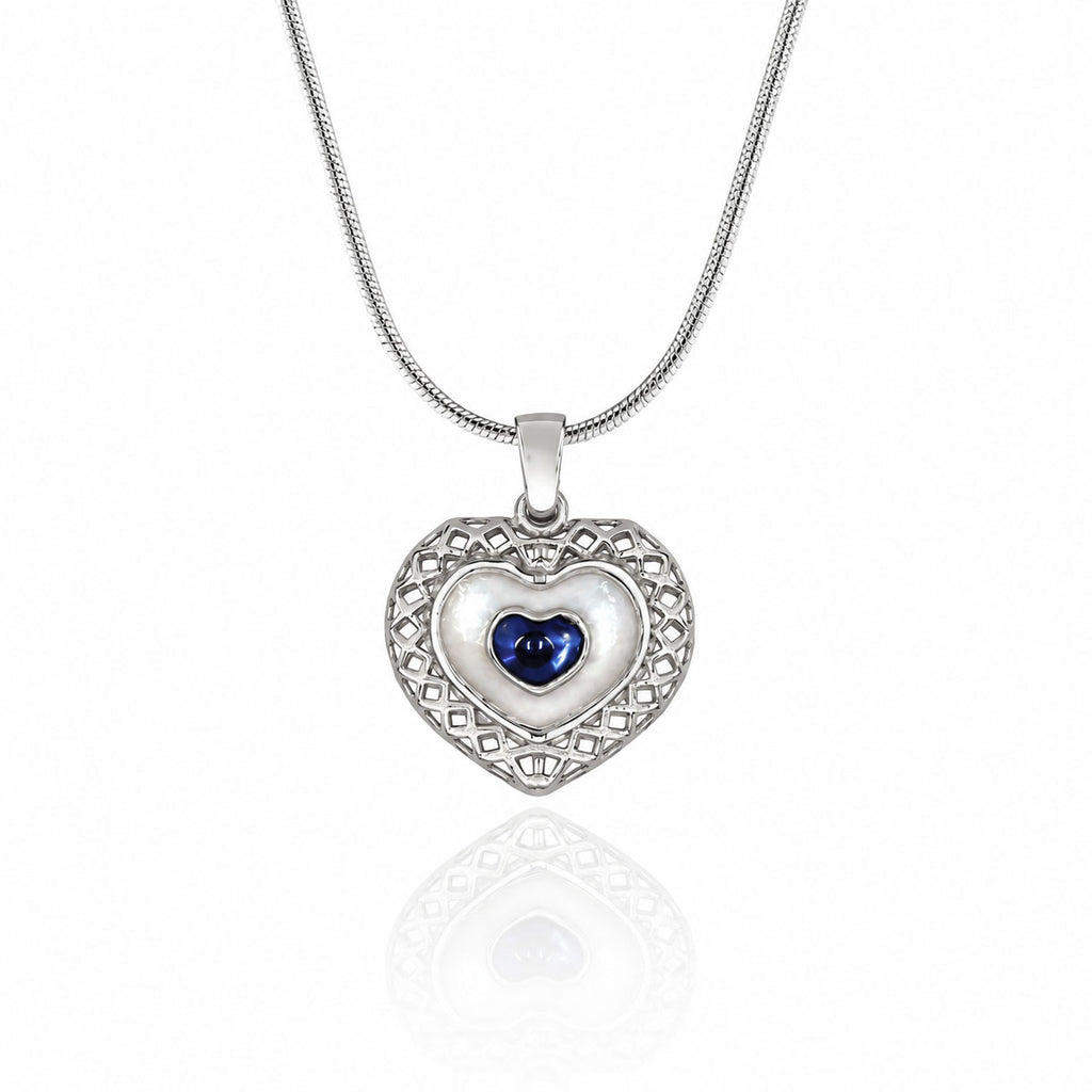 Heart Evil Eye Enamel Silver Necklace 