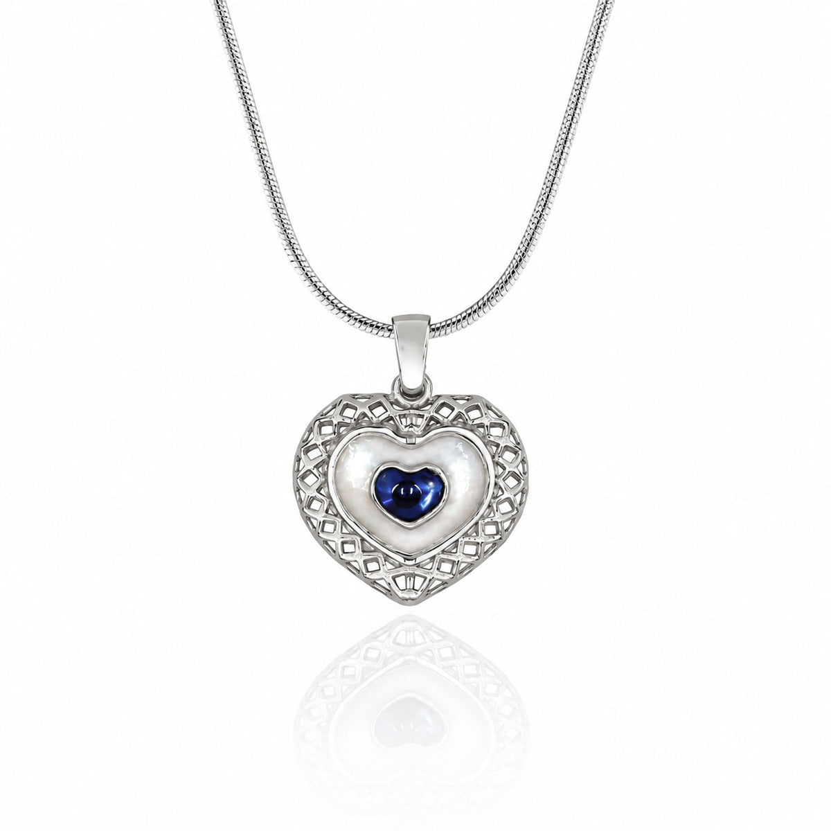 Heart Evil Eye Enamel Silver Necklace 