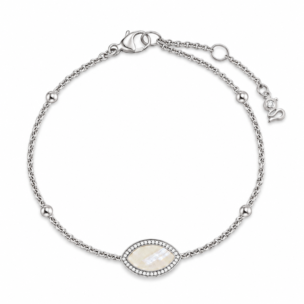 "Mini" Marquise Mother-of-Pearl Silver Bracelet