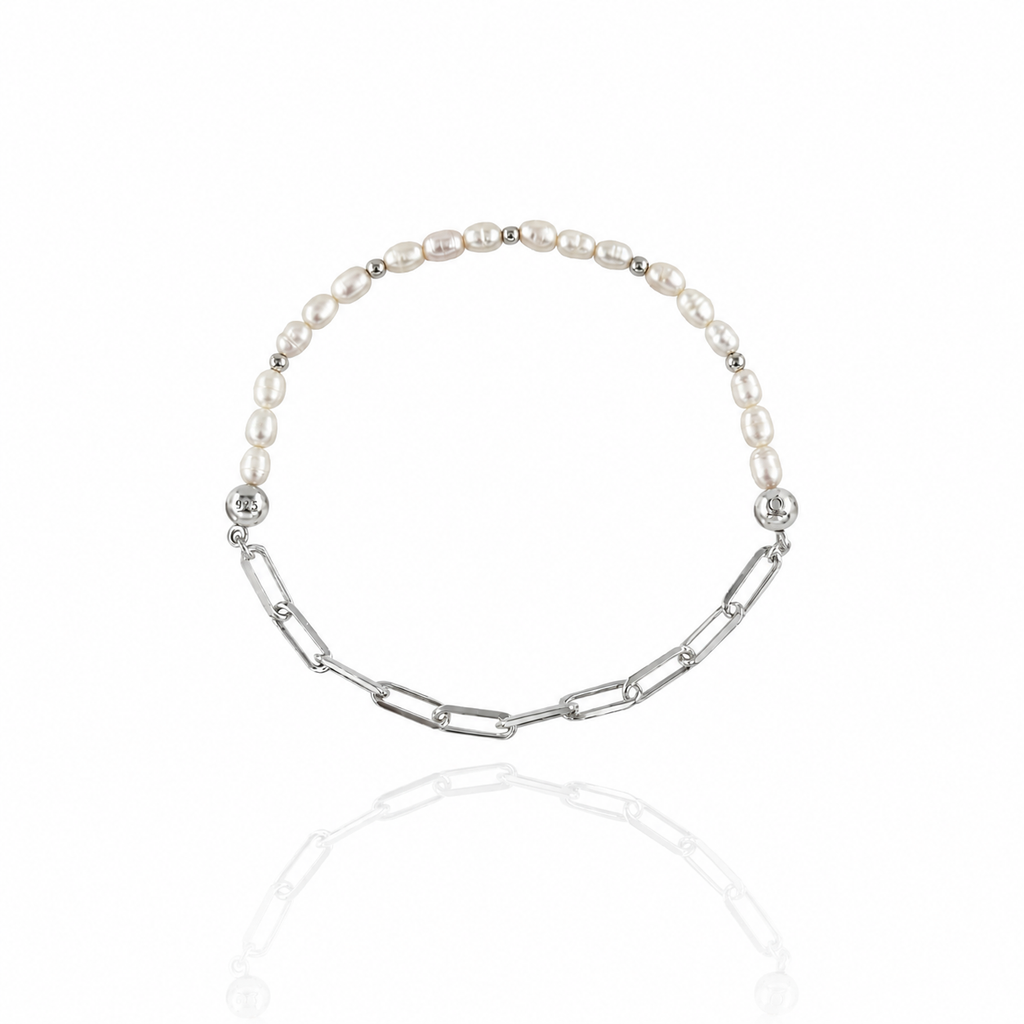 White Pearl &amp; Forse Art Silver Bracelet