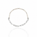 White Pearl &amp; Forse Art Silver Bracelet